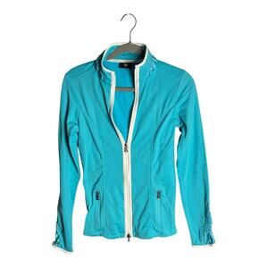 Bogner Blue Zip Up Jacket With White Trim and Pockets Size Small